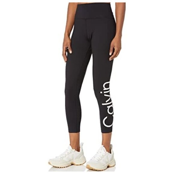 Calvin Klein Womens High-Rise Logo Ankle Yoga Leggings Xtra Small in Black - Picture 1 of 6